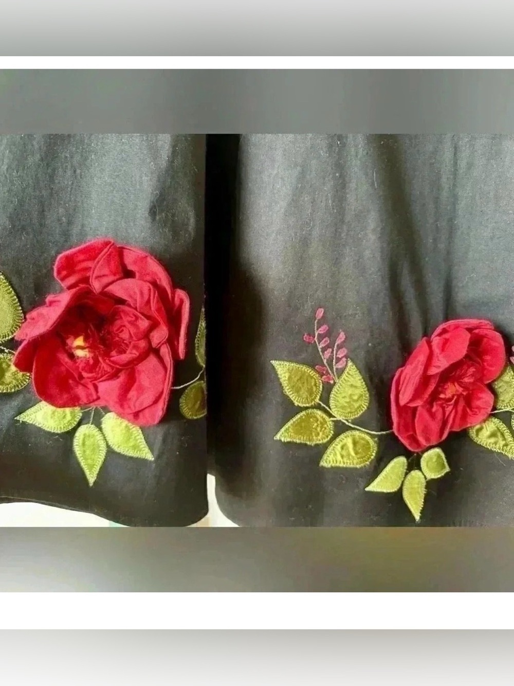 Persaman NY Black Rose Appliqué A-Line Skirt Red Lining Romantic Statement Sz 8 - Picture 5 of 10